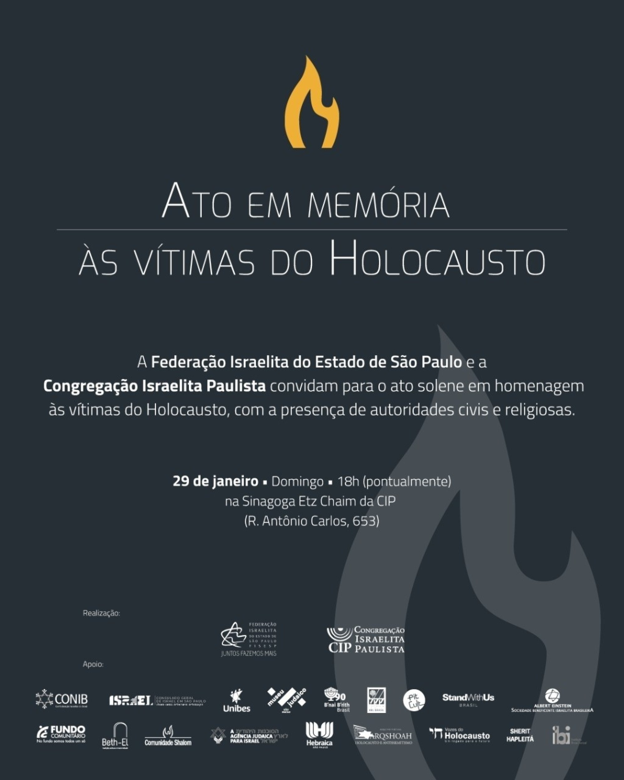 Ato em São Paulo inclui exposição que retrata a fome nos campos de concentração - Fundada em 1948, a CONIB – Confederação Israelita do Brasil é o órgão de representação e coordenação política da comunidade judaica brasileira. 