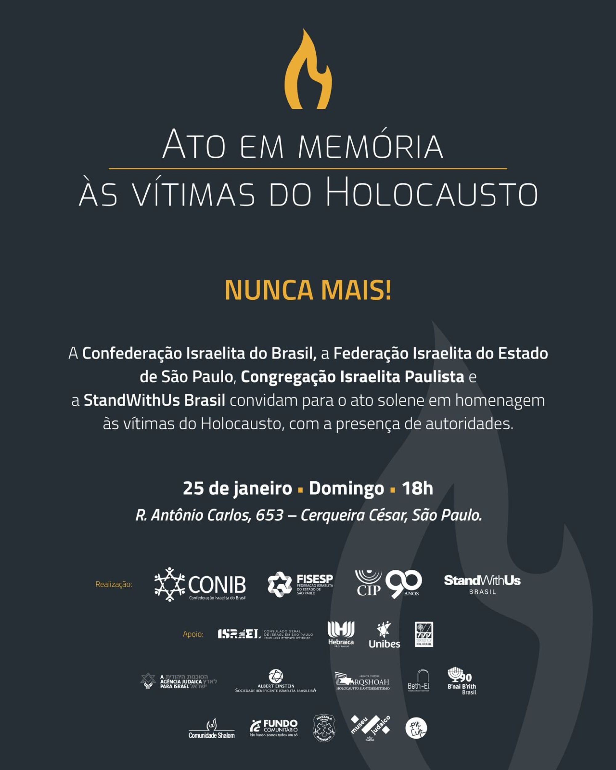Comunidade judaica realizar&aacute; Ato em Mem&oacute;ria &agrave;s V&iacute;timas do Holocausto  - Fundada em 1948, a CONIB &ndash; Confedera&ccedil;&atilde;o Israelita do Brasil &eacute; o &oacute;rg&atilde;o de representa&ccedil;&atilde;o e coordena&ccedil;&atilde;o pol&iacute;tica da comunidade judaica brasileira. 
